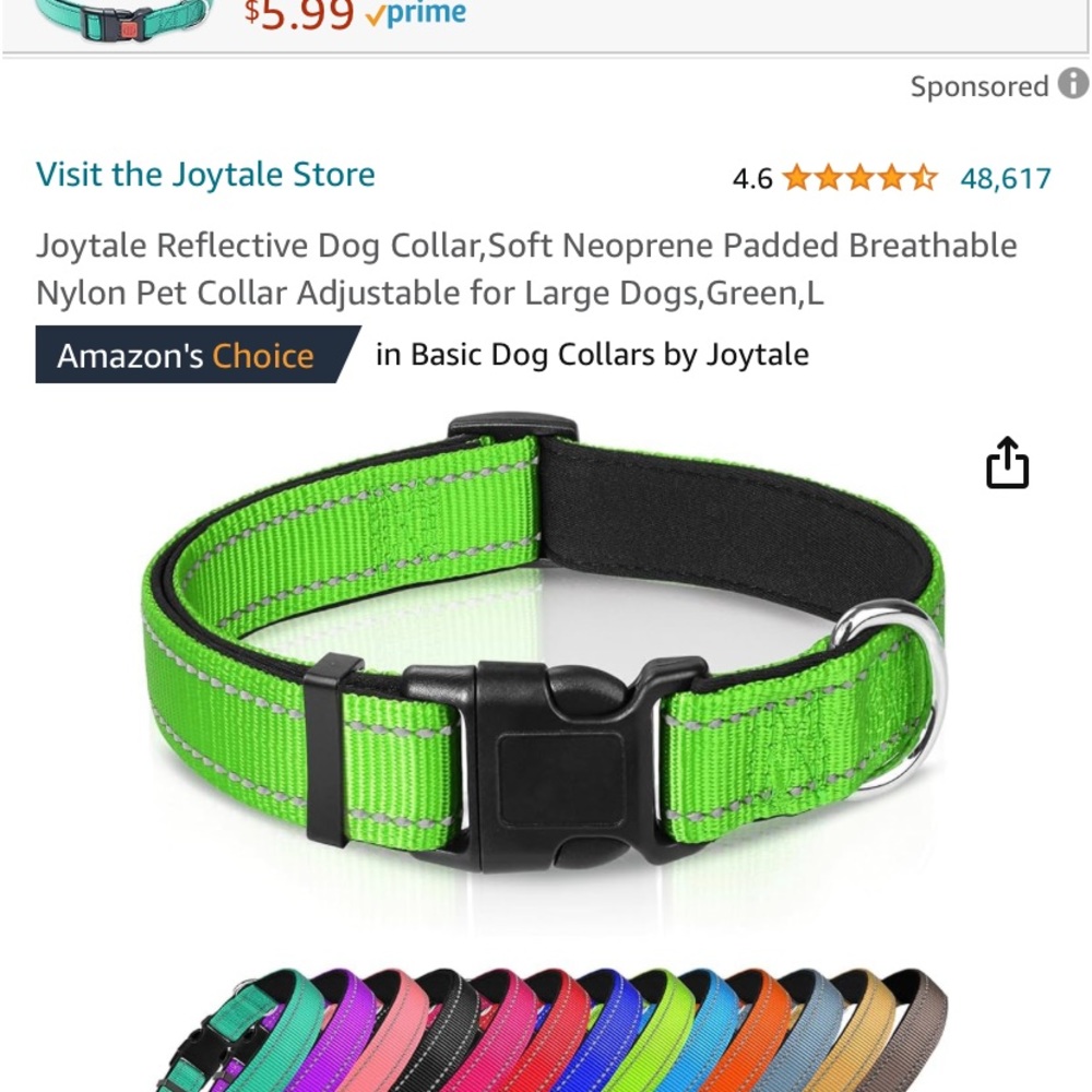 Joytale Reflective Dog Collar, Neoprene Padded Breathable Nylon Adjustable large